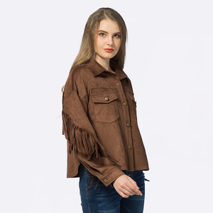 Fabricant de veste utilitaire pour femmes Custom Vintage Winter Suede Fringe Crop Varsity Ladies - Product Image 4
