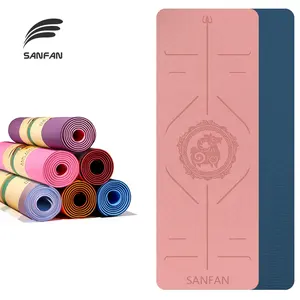 SANFAN 10mm Thick Printed Cheap Pilates eco friendly Yoga Mat Tpe Double Layer Suppliers