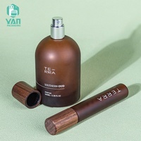 Ensemble de flacons et pots en verre dépoli brun rond de qualité supérieure YAN Packaging, vides, avec bouchon en noyer noir, pour roll-on, parfum, compte-gouttes, pompe ou spray