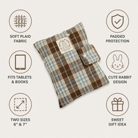 Housse de protection rectangulaire rembourrée en polyester à carreaux pour tablette et liseuse électronique 6-7 pouces, pochette en tissu pour salon