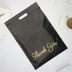 Полимерные пакеты-конверты с ручками, черные, для курьерской доставки, для машин Autobag 550, с надписью «Спасибо» - Product Image 3