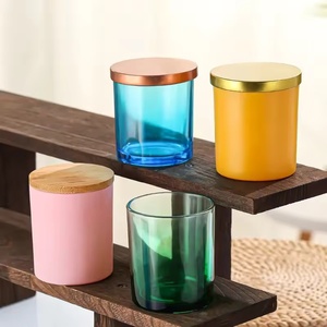 Frasco <span class=keywords><strong>de</strong></span> Vidrio <span class=keywords><strong>de</strong></span> Color para Velas, Recipiente Vacío para Velas Aromáticas con Tapa <span class=keywords><strong>de</strong></span> Madera, Diseño Personalizado, Logotipo Personalizado, Etiqueta Privada - Product Image 1