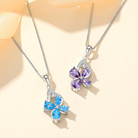 Kalung Liontin Kupu-kupu Mikro Pave Kristal CZ Ungu Berlapis Rhodium Perak Sterling 925 Berkualitas Tinggi Mylove Custom Grosir