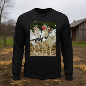 T-shirt a maniche lunghe unisex con stampa digitale Militant Chickens Bird Armed, girocollo, per adulti, promozionale - Product Image 3