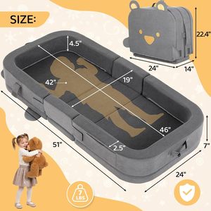 Cama de Viaje Plegable Portátil para Niños Pequeños, Diseño 2026, Diseño de Oso Gris, Cama de Viaje para Niños para Dormir, Muebles Infantiles - Product Image 3
