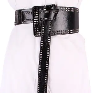 Belly Asymmetric Leather Studded Belt Knotted Long Corset Waist Belt For Women Coat Dress