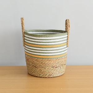 Handmade Rattan Woven <b>Basket</b> Round With Handles For Plant Storage And Organization Home Decor - Product Image 4