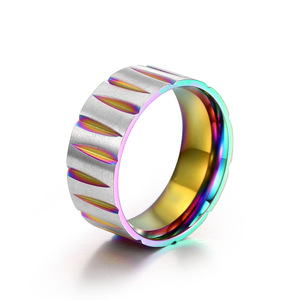 Men's <b>Titanium</b> Steel <b>Ring</b> Rainbow Wave Pattern Geometric Design Fashion Jewelry Gift - Product Image 1