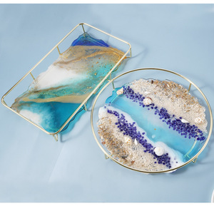 C-0311 diyエポキシ樹脂光沢のある大規模シリコーンgeodeトレイモールドフルーツトレイコースター棚金属サポートシリコーン型 - Product Image 5