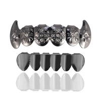 Hip Hop Diamond Set Grillz Simulé 6 Pièces Haut et Bas Glacé Dents Grill pour Femmes et Hommes un Ensemble de Bijoux Dents