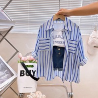 Ensemble Vêtements d'Été Filles Tendance Chemise à Rayures Rouges Short Vêtements pour Enfants en Gros Tenues Bébé Fille