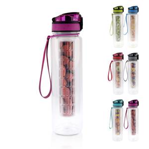 32oz High quality BPA free fruit filter sport plastic water bottle with time marker