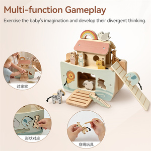 Giocattolo Educativo Ecologico Multifunzionale Cinque-in-Uno Arca di Noè per Bambini, Set di <span class=keywords><strong>Puzzle</strong></span> in Legno Versatile con Funzione di Impilamento e Allacciatura - Product Image 4
