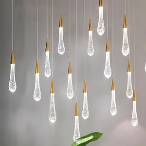 De lujo moderno de lujo brillo lluvia cadena gota inalámbrico, LED, lámparas de araña de cristal