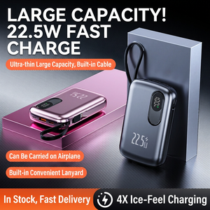 Batterie externe portable 22,5 W à charge rapide avec affichage numérique, câble Type C, entrée et sortie, en alliage d'aluminium, légère et idéale pour les voyages - Product Image 4