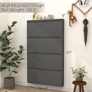 <span class=keywords><strong>Armoire</strong></span> à <span class=keywords><strong>chaussures</strong></span> murale noire en métal, fine et discrète, pour entrée, avec 4 tiroirs rabattables - Product Image 3