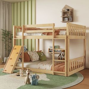 Cama litera infantil de madera maciza con tobogán y función de escalada color trigo N051 Muebles de dormitorio para niños - Product Image 3