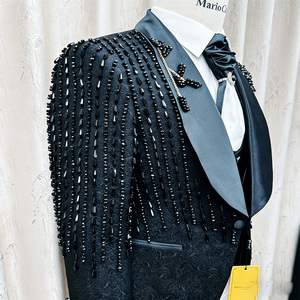 Abito da uomo su misura fatto a mano in stile italiano, <span class=keywords><strong>taglie</strong></span> forti, 3 pezzi: giacca, gilet e pantaloni, monopetto, formale, per matrimonio - Product Image 5