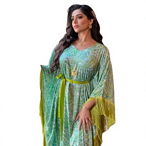 Abaya d'hiver Ab256 pour femmes musulmanes, vert, à franges, manches longues, grande taille, coupe ample, en polyester respirant et à séchage rapide, style moyen-oriental - Product Image 3