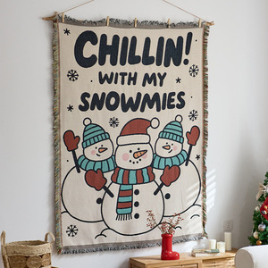 Tapisserie murale de Noël « Chillin With My Snowmies », en coton tissé, style bohème, rectangulaire, pour usage intérieur - Product Image 3