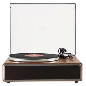 Tourne-disque <span class=keywords><strong>vinyle</strong></span> vintage tout-en-un avec haut-parleurs intégrés, lecture Bluetooth et cache anti-poussière pour audiophiles et usage domestique - Product Image 1