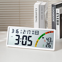 Jam Dinding Digital LCD Multifungsi dengan Temperatur, Kelembapan, dan Kalender Bulan, Layar Besar, untuk Ruang Tamu, Dioperasikan dengan Baterai