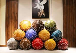 Pouf Ottomano Rotondo Marocchino in PU Fatto a Mano Direttamente dalla Fabbrica - <span class=keywords><strong>Arredamento</strong></span> per la <span class=keywords><strong>Casa</strong></span> Elegante <span class=keywords><strong>e</strong></span> Durevole per Soggiorno, Camera da Letto <span class=keywords><strong>e</strong></span> Sedile da Finestra - Product Image 4