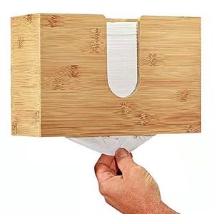 Wooden Wall <b>Mounted</b> Tissue Box Holder Bamboo Material No Drill Required Rectangular Minimalist Design For Bathroom Kitchen - Product Image 1