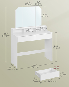 Vasagle cô gái hiện đại trang điểm Vanity bàn với 3-<span class=keywords><strong>Way</strong></span> tri-gấp gương <span class=keywords><strong>2</strong></span> ngăn kéo và 3 mở ngăn bàn trang điểm - Product Image 6