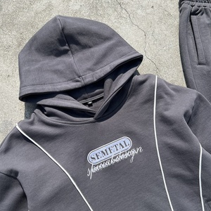 Heavyweight Cotton Wide Leg Stacked Jogger Sweatpants and Hoodie Set Custom Embroidered Logo Oversized Baggy <b>Tracksuit</b> Men - Product Image 4