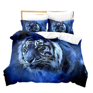 定制被套100% 棉家居特大动物虎狮3d印花床上用品套装