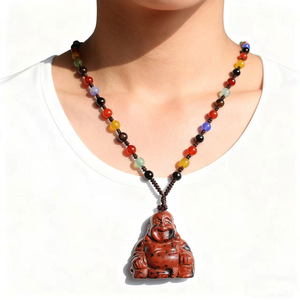 Venta al por mayor de 2 pulgadas de caoba roja natural obsidiana cristal piedra colgante semipreciosa piedra preciosa Buda de la suerte collar tallado - Product Image 1