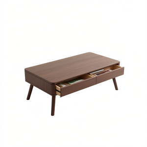 Table basse en bois de chêne massif couleur noyer, style moderne du milieu du siècle, avec tiroir de rangement, meuble de salon, utilisation domestique, montage facile - Product Image 1