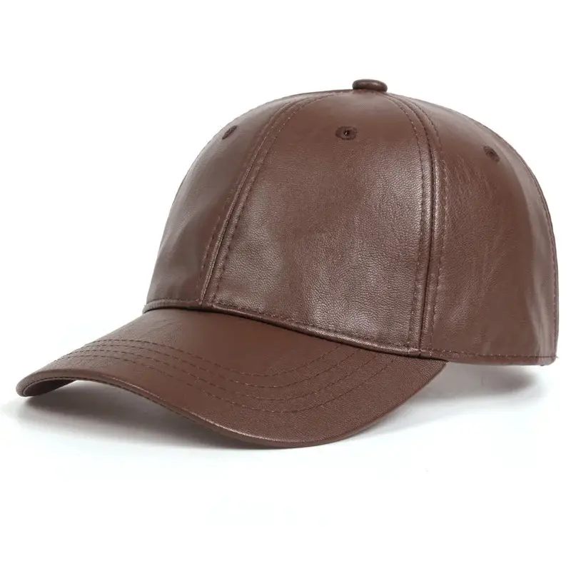 Unisex Sólido Hombres Mujeres 6 paneles PU cuero Gorras de béisbol personalizado sombrero de béisbol ajustable espalda