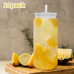 ชุด 10 ชิ้น แก้วน้ำพลาสติกใสทรงกระป๋อง ขนาด 20 ออนซ์ ปลอดสาร BPA ใช้ซ้ำได้ พร้อมฝา PP และหลอด สำหรับงานไวนิล  รับสกรีนโลโก้ตามแบบ - Product Image 1