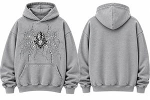 Sudadera con Capucha para Hombre, Color Gris, con Estampado de Araña, Estilo Casual, de Forro Polar, con Bolsillo Delantero, Corte Holgado - Product Image 6