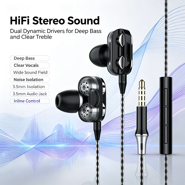 Most Popular Private Mold In-Ear Silicone Gel Thermoplastic Elastomer Earphones Dual Dynamic Driver 3.5mm In-Line Control 1.2m