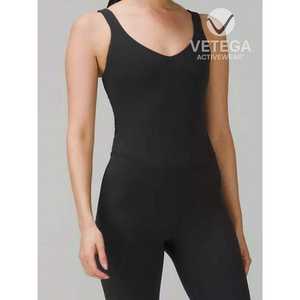 Vetega Women's High Elasticity Seamless Sleeveless Sports Bodysuit with V-Neck and <b>Back</b>-to-Air Design for Yoga and Fitness, Blac - Product Image 3