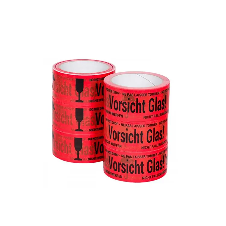 Kustom Dicetak Vinyl Tape 3M Merah dan Putih Peringatan Teks Dicetak Kotak Penyegelan Tape 48 Mm Lebar X 100 M Panjang BOPP Tape