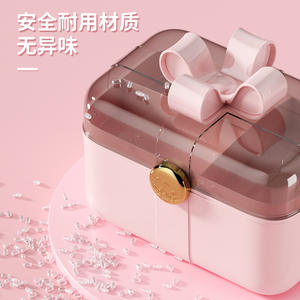 กล่องใส่เครื่องประดับผมแบบสองชั้นพร้อมฝาปิดและลิ้นชักสำหรับเด็กผู้หญิง จัดเก็บบนโต๊ะ สีชมพู ขาว ม่วง สีสุ่ม - Product Image 4