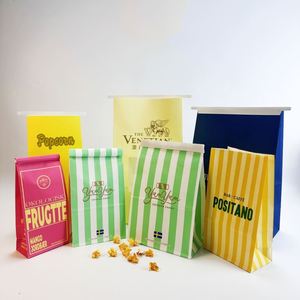 Bolsa de Papel para Palomitas Ecológica con Ventana, con Cierre Metálico Antigrasa y Rayas Rojas y Amarillas, Personalizable con LOGO - Product Image 5
