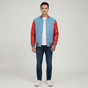 Custom Manufacturer Plain Dyed Solid Men's Varsity Jacket Stand Front Breathable Windproof - Product Image 1