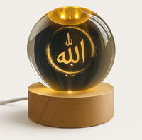 Petite lampe de nuit intérieure sculptée Base LED Lampe de nuit Boule de cristal avec système solaire en bois Planète Sphère Laser Boîte cadeau 3D