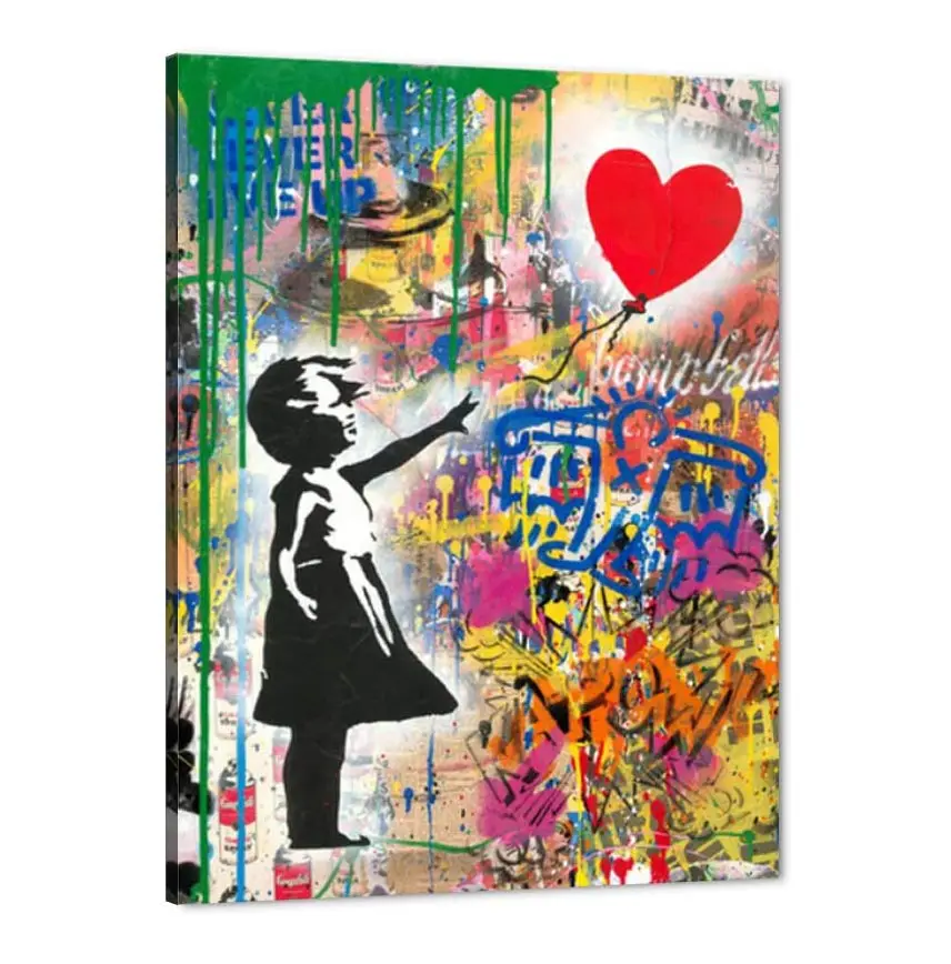 Little Girl and Red Balloon Graffiti Background HD Giclee Print Pictures Canvas Art Wall Paintings