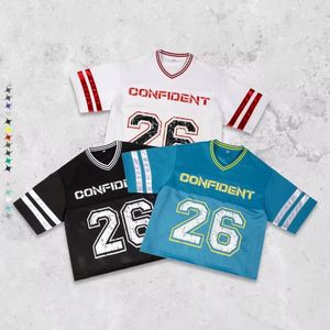Maillots de football américain rétro personnalisés en tissu mesh respirant à manches courtes, grande taille, design imprimé, livraison rapide - Product Image 1