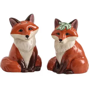 Custom Direct Factory Dishwasher Seguro Bonito Decorativo Animal Fox Forma Cerâmica Sal Pimenta Shaker Set para Decoração de Casa