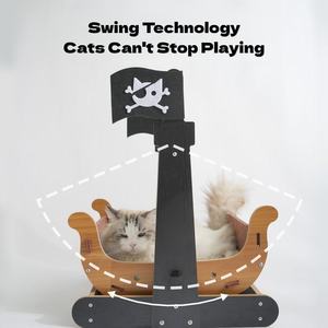 Lit pour chat en forme de bateau <span class=keywords><strong>pirate</strong></span>, chaise à bascule pour animaux de compagnie, meubles en bois durables pour chatons, résistant aux griffures, maison pour chat, nid de sommeil et de jeu - Product Image 5