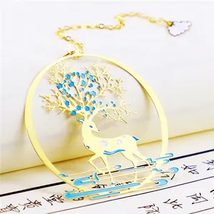 panda rabbit brass cut out metal enamel bookmark with tassel pendant