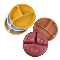 Conception circulaire de plaque de silicone à 3 grilles non toxique résistant à la chaleur d'approvisionnement d'usine pour les nourrissons tout-petits à manger produits de salle à manger pour enfants