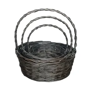 Lucky Woven handicraft factory supplied set of 3 black baskets split wicker water hyacinth mixed woven gift packing basket